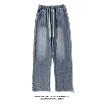 Riolio Jeans men Elastic waist Streetwear Fashion Jeans Black Spring New Men Women Wide Leg Straight Denim Trousers Plus Size 5XL-M